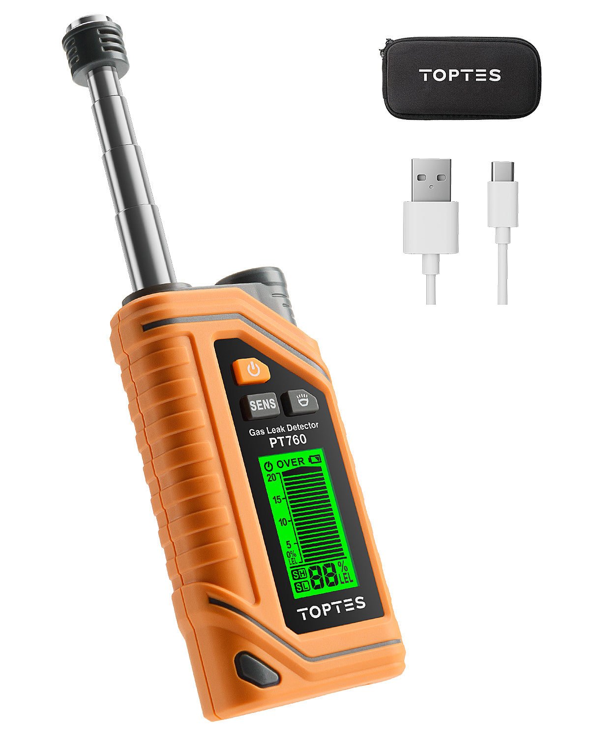 Detector de gas natural recargable Toptes PT760 con sonda de acero TopTes - Detección de gas disponible en Caracas, Venezuela | Precio: $69.98 USD | Envío a toda Venezuela | IoniaShop